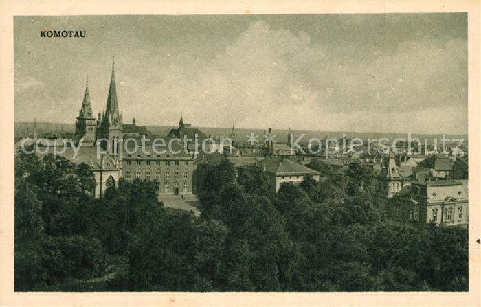 Komotau Stadtbild mit Kirche