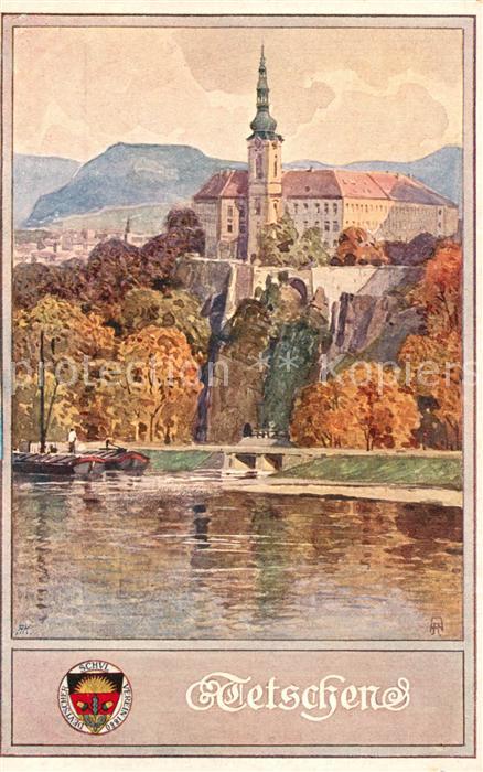 Tetschen-Bodenbach Boehmen Blick zum Schloss Deutscher Schulverein Elbebilder Nr