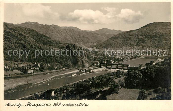 Aussig Tschechien Panorama Elbe Wehr Schleuse Burgruine Schreckenstein