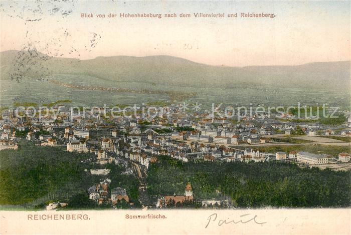 Reichenberg Liberec Boehmen Panorama Blick von der Hohenhabsburg nach dem Villen