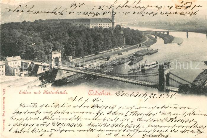 Tetschen-Bodenbach Boehmen Panorama Schloss Kettenbruecke Elbe