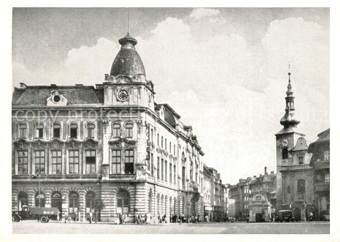 Prerau Tschechien Hauptplatz mit Hotel Staedtischer Hof und Pfarrkirche