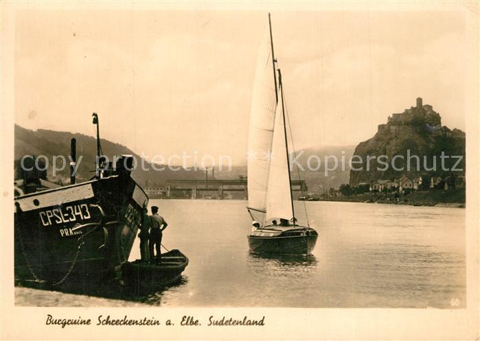 Aussig Tschechien Burgruine Schreckenstein an der Elbe Segelboot