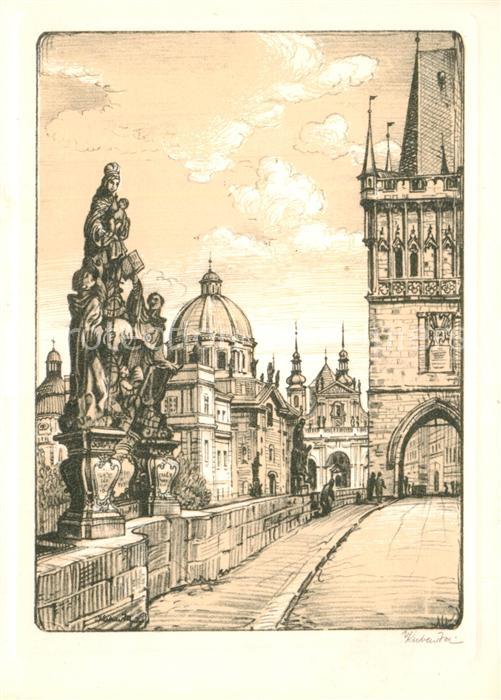 Praha Prahy Prague Bruecke Pulverturm Kubasta Kuenstlerkarte