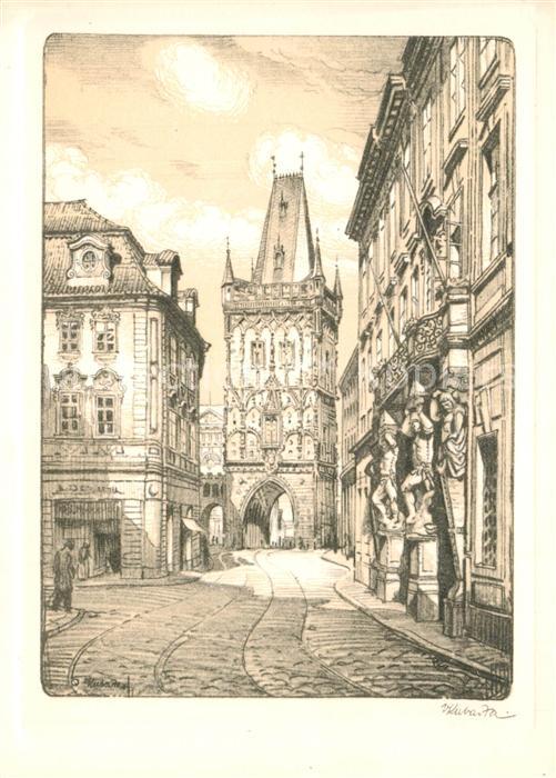 Praha Prahy Prague Altstadt Pulverturm Kubasta Kuenstlerkarte