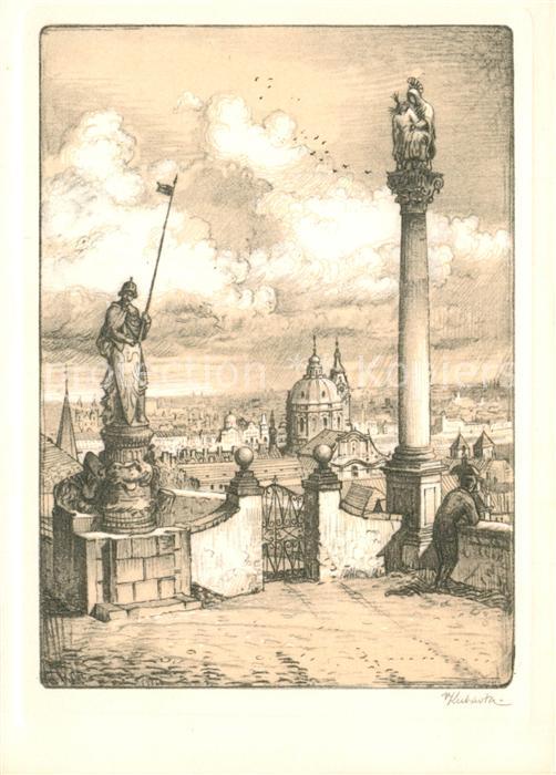 Praha Prahy Prague Statue Saeule Kubasta Kuenstlerkarte Nr. 5