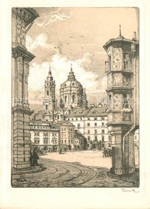 Praha Prahy Prague Altstadt Platz Kirche Kubasta Kuenstlerkarte Nr. 6