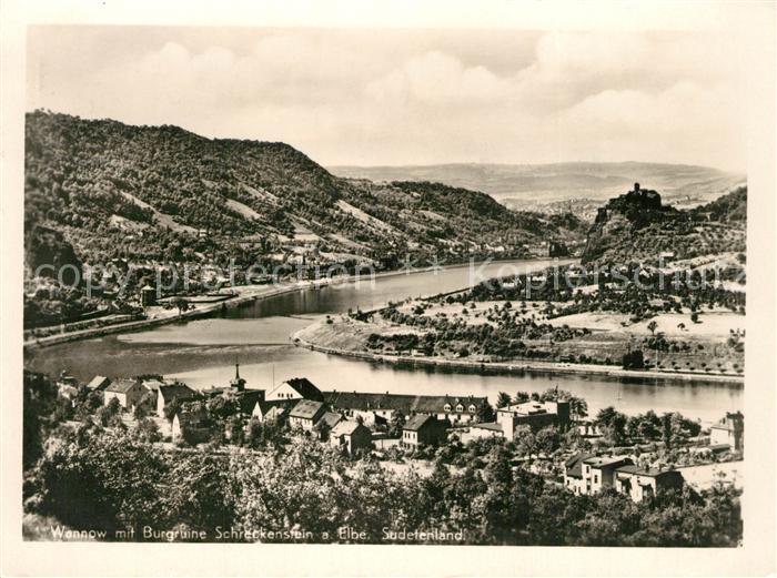 Wannow Panorama mit Burgruine Schreckenstein Sudetenland