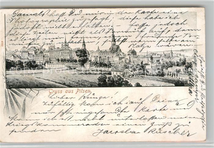 Pilsen Plzen Czechia Stadtpanorama Kuenstlerkarte