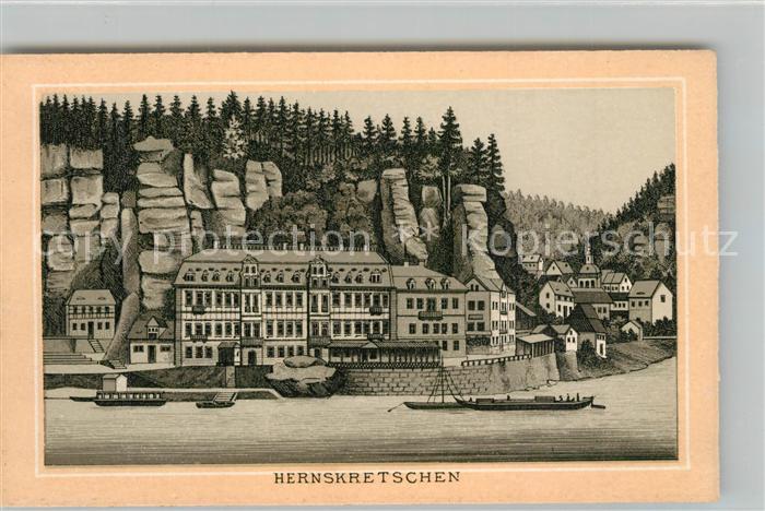 Herrnskretschen Boehmen Blick ueber die Elbe Hotel Felsen Elbsandsteingebirge Li