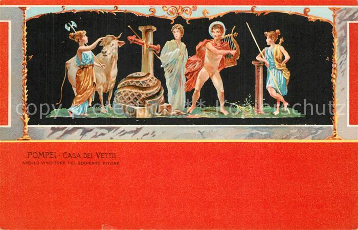 Pompei Casa dei Vettii Apollo Vincitore del Serpente Pitone Litho