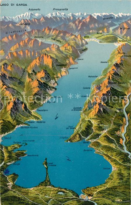 Panoramakarte Lago di Garda Monte Baldo Tremosine Navene Bogliaco Assensa
