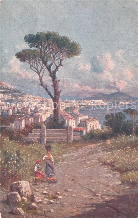 Napoli Neapel Panorama dalla Villa Patrizi Posillipo Pittore G. Carelli