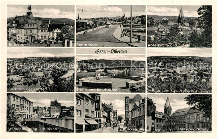 Werden Ruhr Rathaus Ruhrbruecke Abteikirche Panorama Brehm Ruhrbruecke Pastorals
