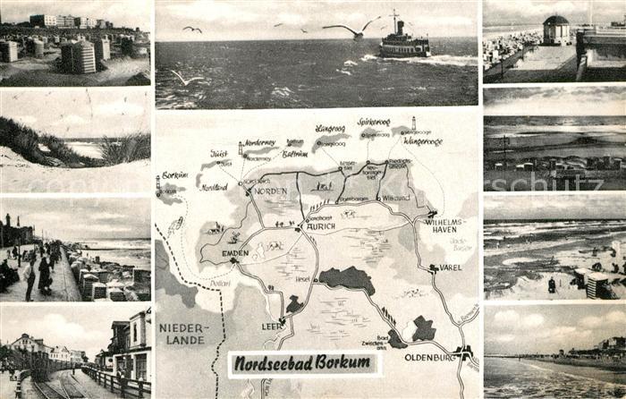 BORKUM Nordseebad Niedersachsen Teilansichten Strand Promenade Inselkarte