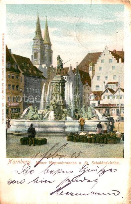 NueRNBERG  CITY Neptunbrunnen mit St Sebalduskirche