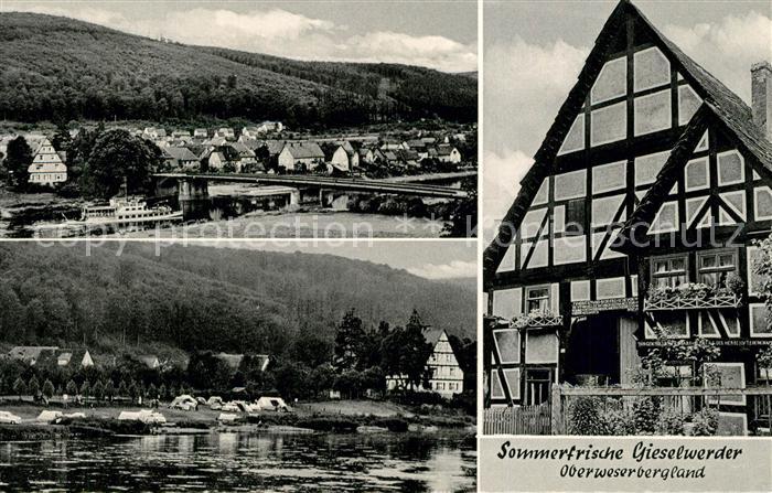 Gieselwerder Weserpartien Bruecke Fachwerkhaus
