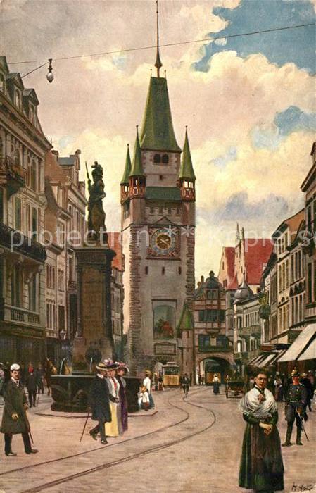 Freiburg Breisgau Strassenbahn Stadttor Martintor Kuenstlerkarte Hoffmann Kaiser