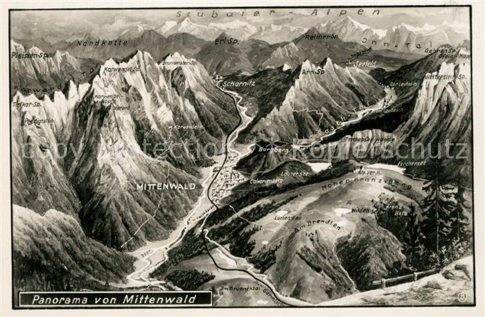 Mittenwald Bayern Panoramakarte Alpen