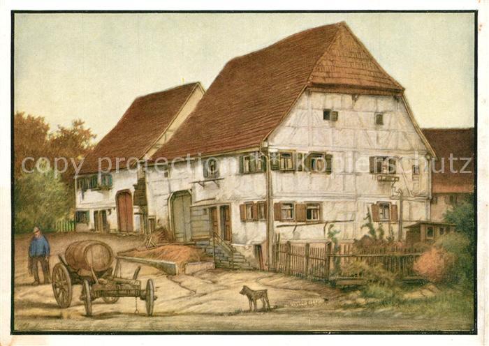 Schwaebische Alb Haeuser Kuenstlerkarte nach Gemaelde Melchior Kern