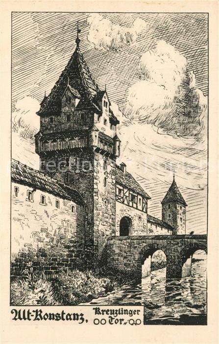 Alt Konstanz Kreuzlinger Tor Zeichnung Kuenstlerkarte
