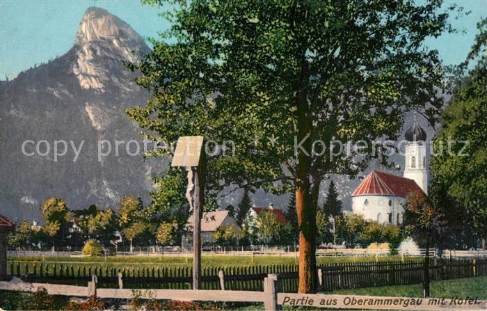 OBERAMMERGAU Bayern Ortsmotiv mit Kirche Blick zum Kofel