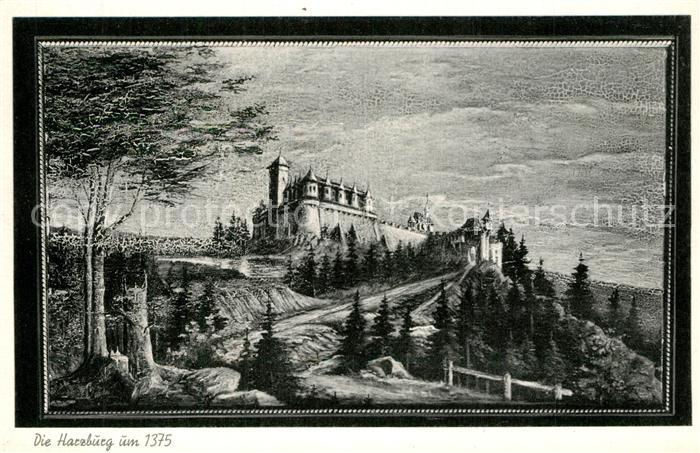 Bad Harzburg Die Harzburg um 1375 Kuenstlerkarte Bilderrahmen