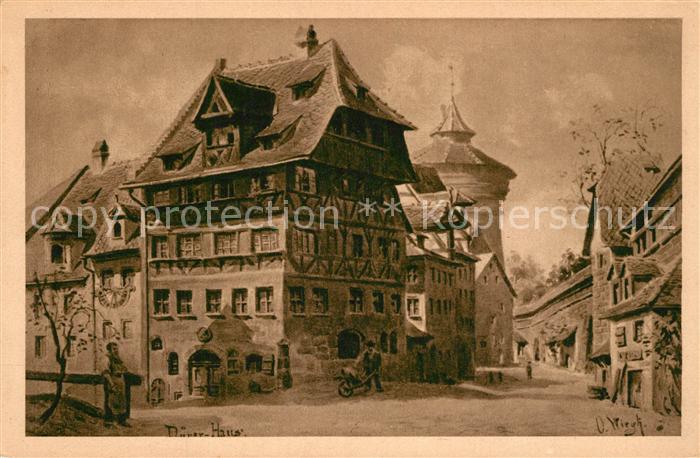 NueRNBERG CITY Duererhaus Kuenstlerkarte Kupferdruck