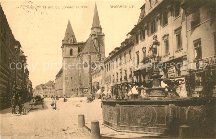Ansbach Mittelfranken Oberer Markt mit St Johanniskirche Brunnen