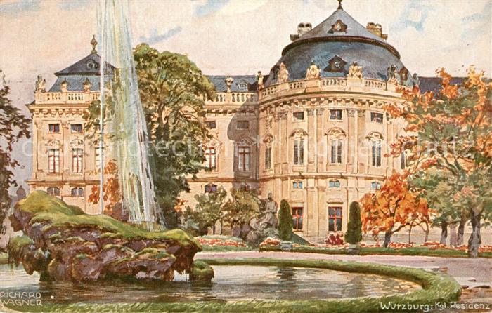 WueRZBURG Bayern Koenigliche Residenz Richard Wagner Kuenstlerkarte Aquarell Ser