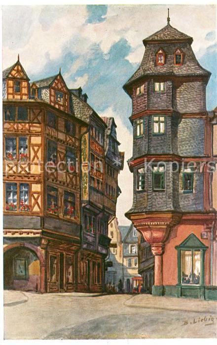 Frankfurt Main Luther Eck Altstadt Liebig Kuenstlerkarte