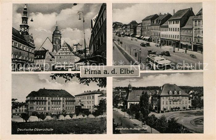Pirna Elbe Sachsen Marktplatz Breitestrasse Deutsche Oberschule Weststr mit Hos