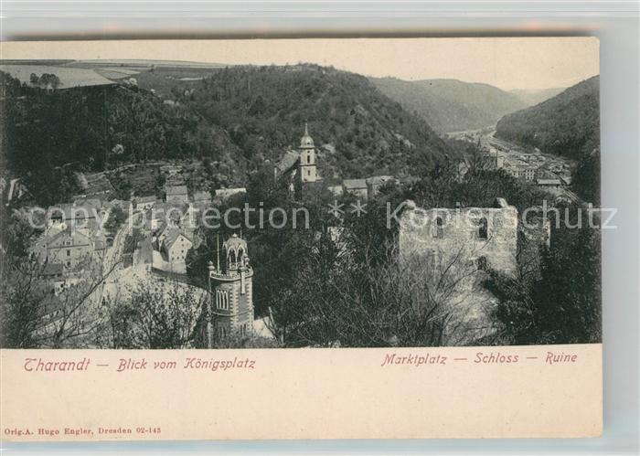 Tharandt Blick vom Koenigsplatz auf Marktplatz Schloss und Ruine