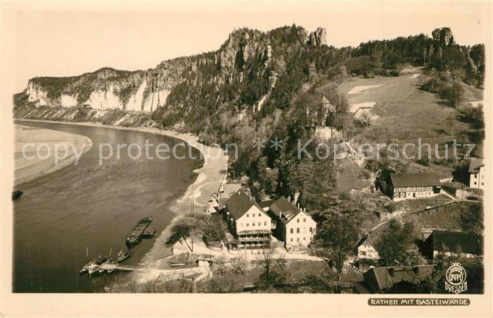 Rathen Saechsische Schweiz Elbepartie mit Basteiwaenden