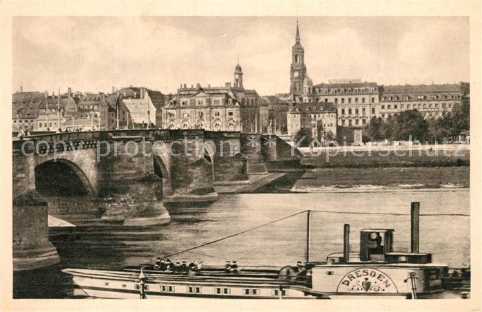 DRESDEN Elbe Neustadt mit Augustbruecke