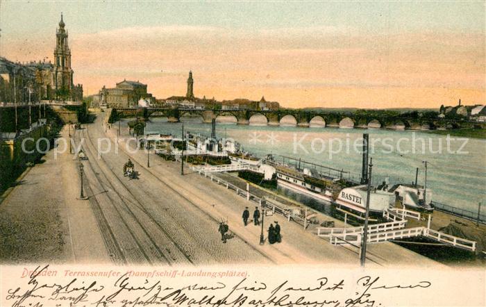 DRESDEN Elbe Terrassenufer Dampfschiff Landungsplaetze