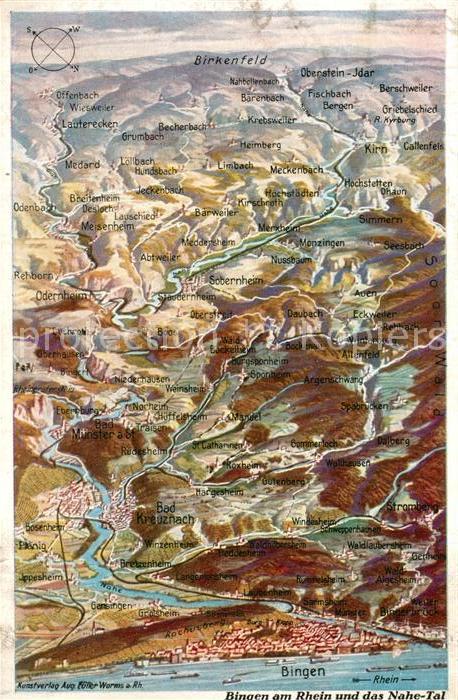 Bingen Rhein Panoramakarte mit Nahe Tal