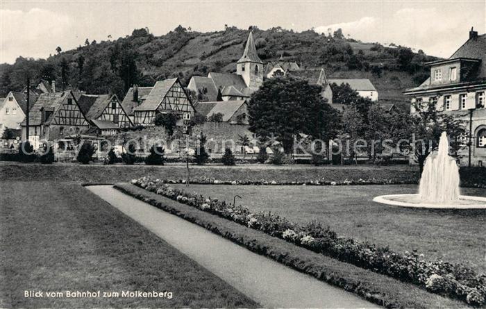 Bad Orb Blick vom Bahnhof zum Molkenberg Kirche Springbrunnen