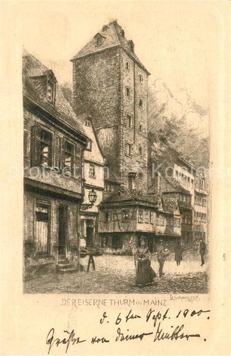 Mainz Rhein Der Eiserne Turm Zeichnung Kuenstlerkarte Deutsche Reichspost