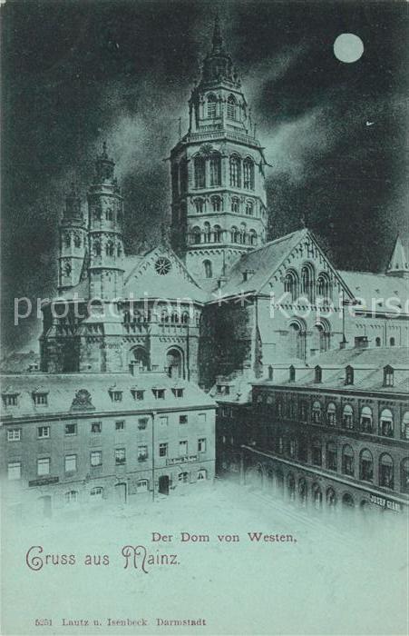 Mainz Rhein Der Dom von Westen im Mondschein Kuenstlerkarte