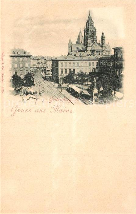 Mainz Rhein Gutenbergplatz Denkmal Blick zum Dom Deutsche Reichspost