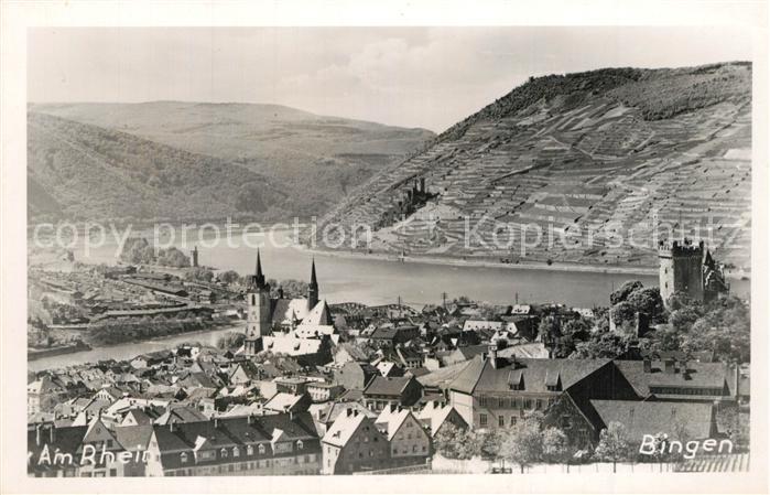 Bingen Rhein Stadtpanorama mit Burg Klopp Weinberge