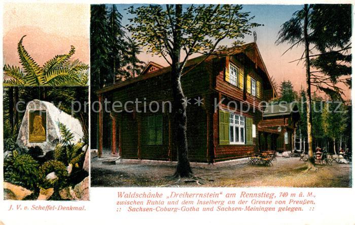 Ruhla Waldschaenke Dreiherrnstein am Rennsteig Scheffel Denkmal