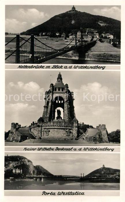 Porta Westfalica Keltenbruecke Blick auf Wittekindberg Kaiser Wilhelm Denkmal