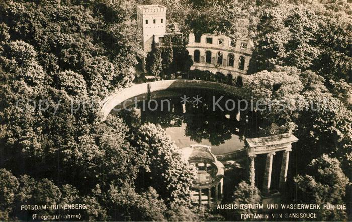 Potsdam Ruinenberg Aussichtsturm Wasserwerk fuer Fontaenen von Sanssouci Flieger