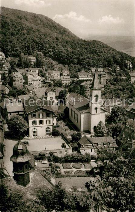 Lindenfels Odenwald Blick von der Burg auf Kirche und Kurgarten