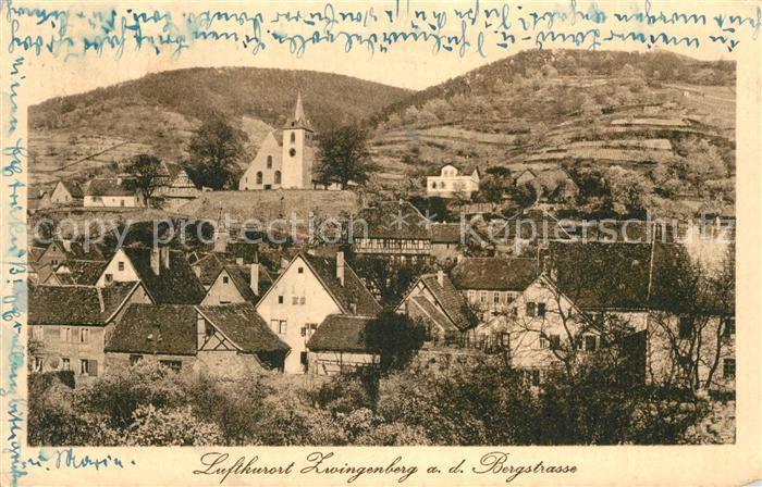 Zwingenberg Bergstrasse Ortsansicht mit Kirche Luftkurort