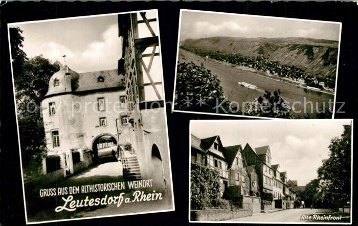 Leutesdorf Rhein Panorama Blick ueber den Rhein Haeuserpartie Torbogen Althistor