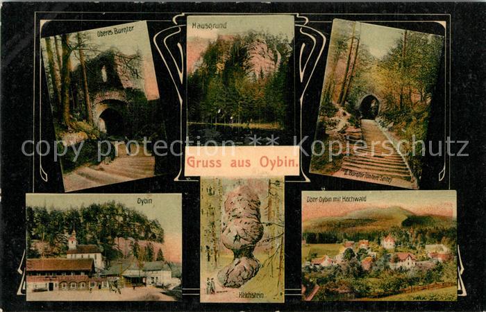 Oybin Sachsen Ortsmotiv mit Kirche Berg Oybin Klosterruine Burgtor Kelchstein Ho