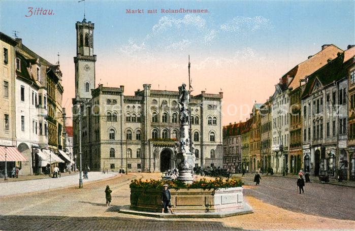 Zittau Markt mit Rolandbrunnen Silesia Karte Nr 561